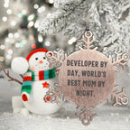 Developer Gifts, 'Developer By Day, World's Best Mom By Night.' Snowflake Ornament for Christmas - Gifts from Mom to Developer