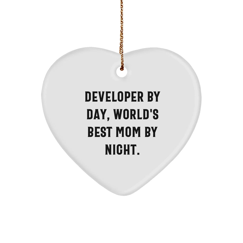 Developer Gifts from Mom, Heart Ornament for Developer By Day, World's Best Mom By Night., Funny Christmas Unique Gifts for Developer, Men or Women, and Friends