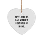 Developer Gifts from Mom, Heart Ornament for Developer By Day, World's Best Mom By Night., Funny Christmas Unique Gifts for Developer, Men or Women, and Friends