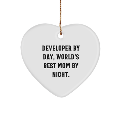 Developer Gifts from Mom, Heart Ornament for Developer By Day, World's Best Mom By Night., Funny Christmas Unique Gifts for Developer, Men or Women, and Friends