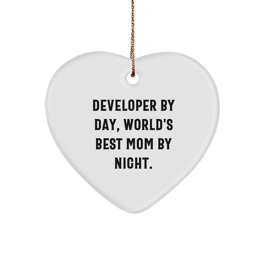 Developer Gifts from Mom, Heart Ornament for Developer By Day, World's Best Mom By Night., Funny Christmas Unique Gifts for Developer, Men or Women, and Friends