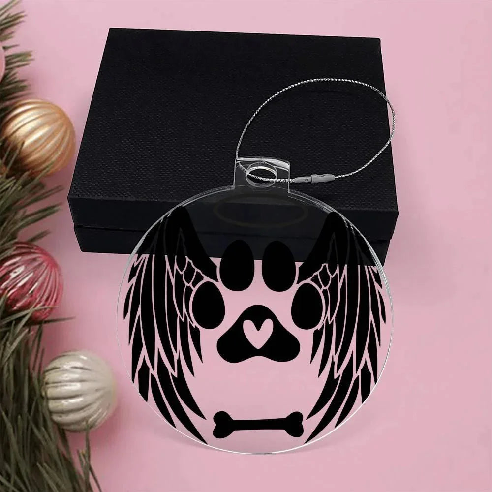 Personalized Pet Memorial Acrylic Ornament with Angel Wings – Custom Dog or Cat Remembrance Keepsake with Optional Gift Box