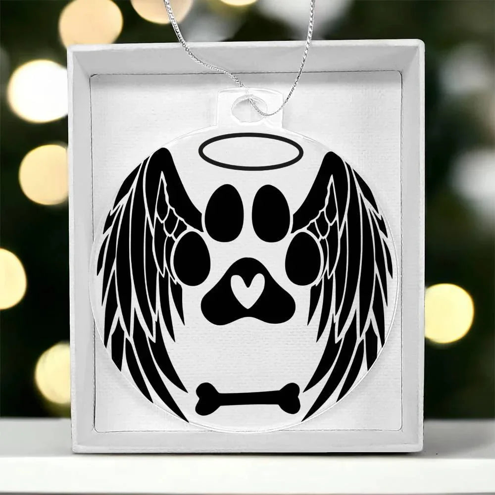 Personalized Pet Memorial Acrylic Ornament with Angel Wings – Custom Dog or Cat Remembrance Keepsake with Optional Gift Box