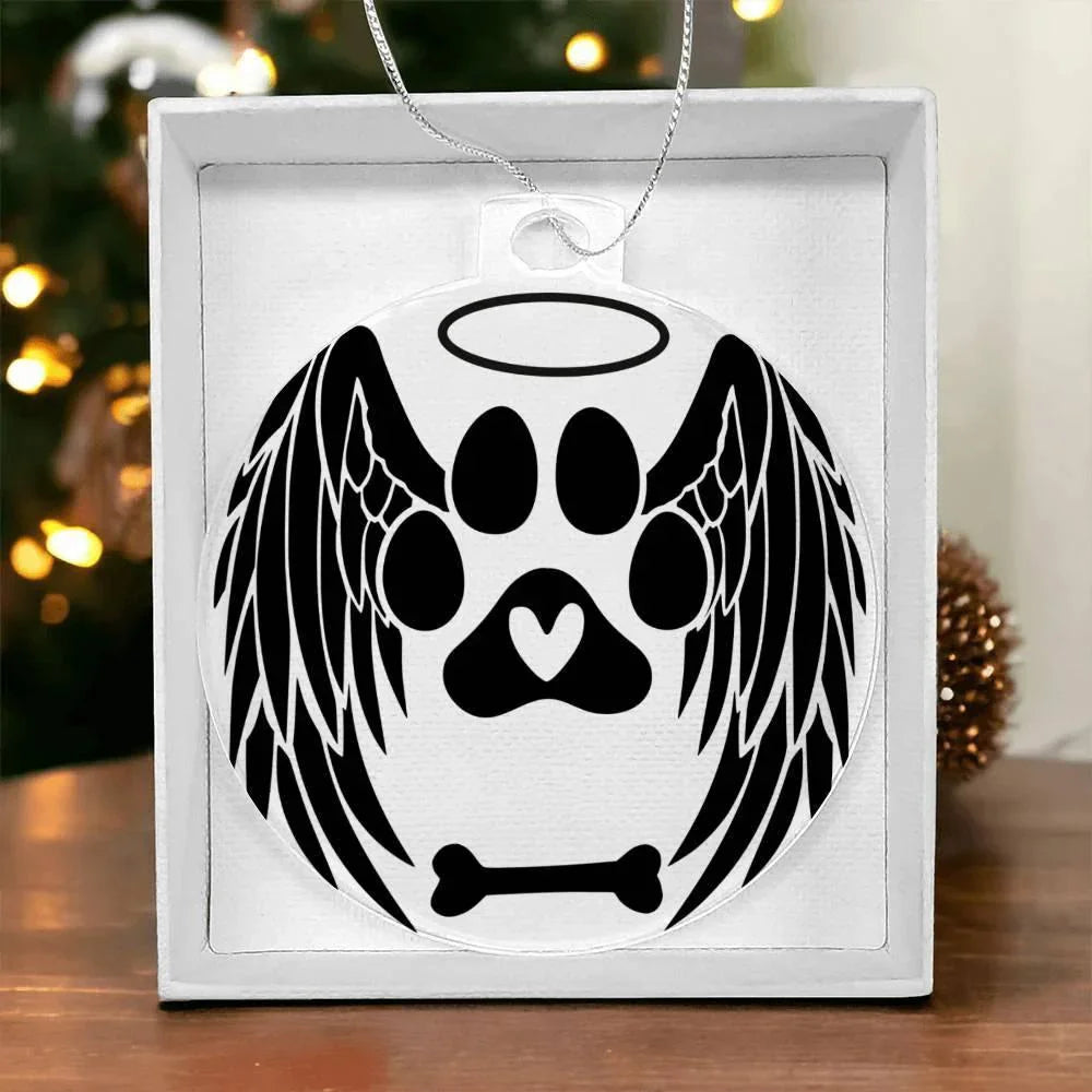 Personalized Pet Memorial Acrylic Ornament with Angel Wings – Custom Dog or Cat Remembrance Keepsake with Optional Gift Box