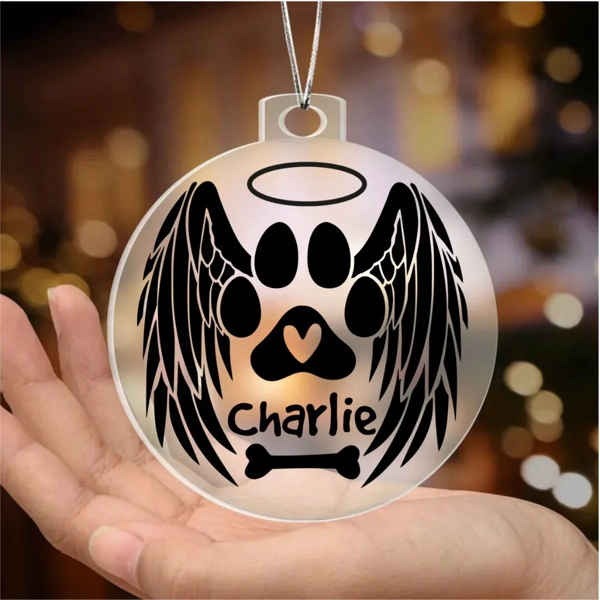 Personalized Pet Memorial Acrylic Ornament with Angel Wings – Custom Dog or Cat Remembrance Keepsake with Optional Gift Box