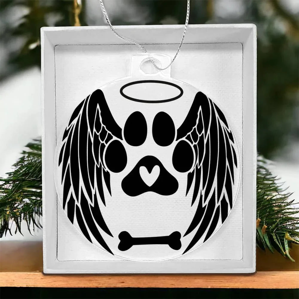 Personalized Pet Memorial Acrylic Ornament with Angel Wings – Custom Dog or Cat Remembrance Keepsake with Optional Gift Box