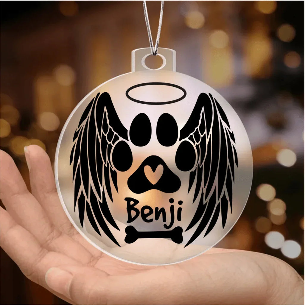 Personalized Pet Memorial Acrylic Ornament with Angel Wings – Custom Dog or Cat Remembrance Keepsake with Optional Gift Box