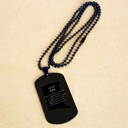 Son Black Dog Tag Gifts, To My Son You are braver than you believe, stronger than you seem, Inspirational Gifts For Son Engraved, Birthday, Christmas Gifts For Son Men Women - Mallard Moon Gift Shop