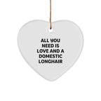 Domestic Longhair Cat Gifts from Friends, Heart Ornament with 'All You Need Is Love And A Domestic Longhair' Quote, Christmas Unique Gifts for Family