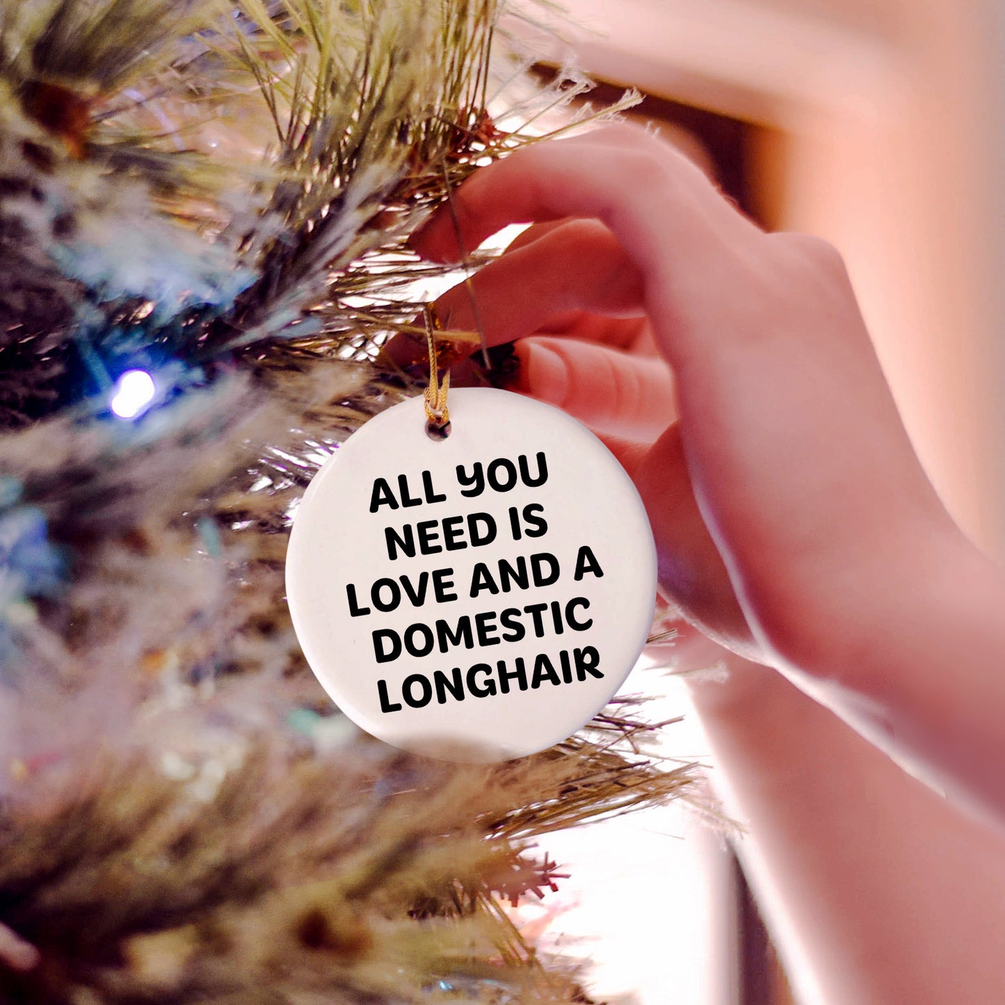 Domestic Longhair Cat Gifts from Friends for Christmas - 'All You Need Is Love And A Domestic Longhair' Circle Ornament