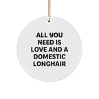 Domestic Longhair Cat Gifts from Friends for Christmas - 'All You Need Is Love And A Domestic Longhair' Circle Ornament