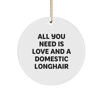 Domestic Longhair Cat Gifts from Friends for Christmas - 'All You Need Is Love And A Domestic Longhair' Circle Ornament