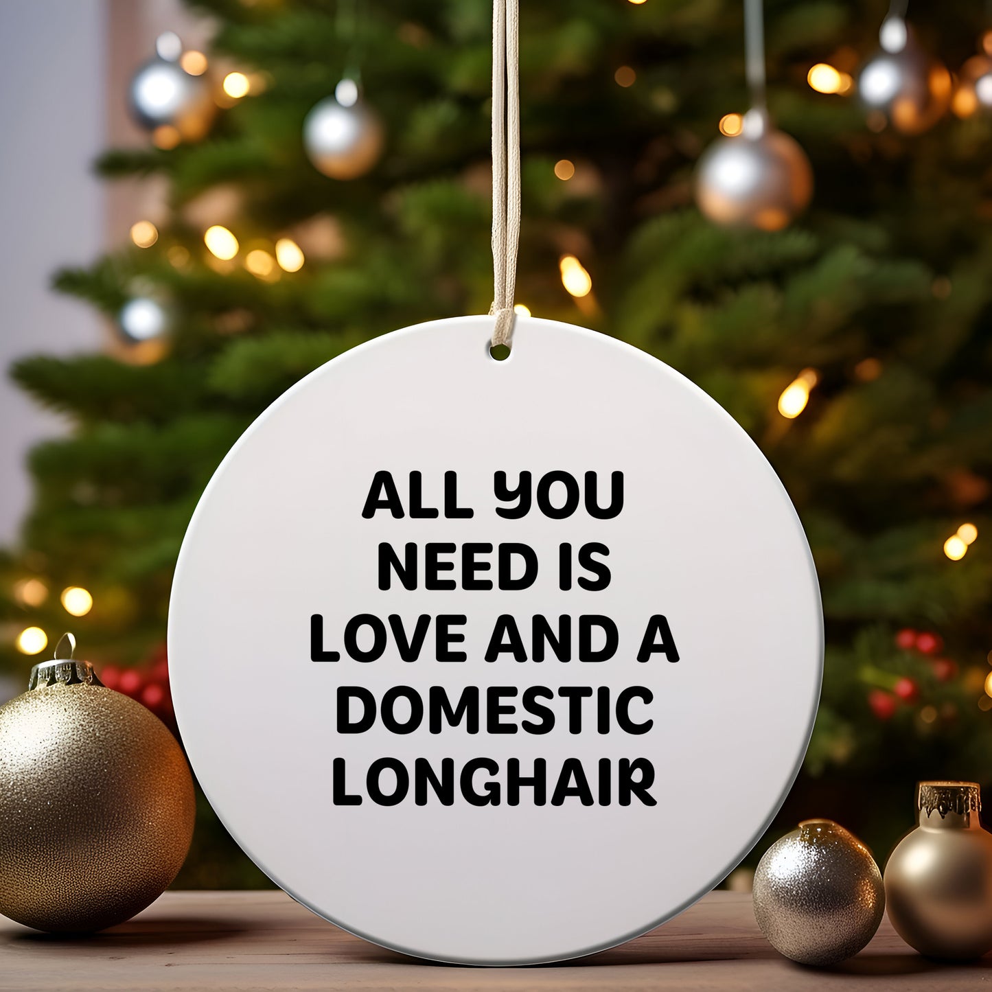 Domestic Longhair Cat Gifts from Friends for Christmas - 'All You Need Is Love And A Domestic Longhair' Circle Ornament
