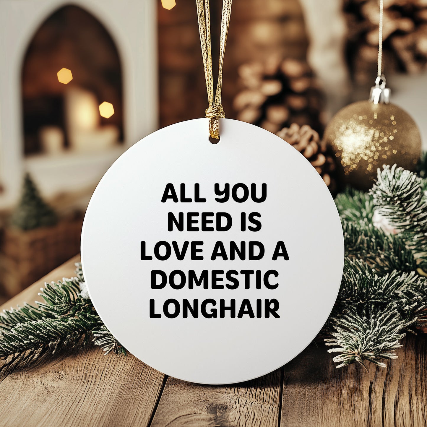 Domestic Longhair Cat Gifts from Friends for Christmas - 'All You Need Is Love And A Domestic Longhair' Circle Ornament