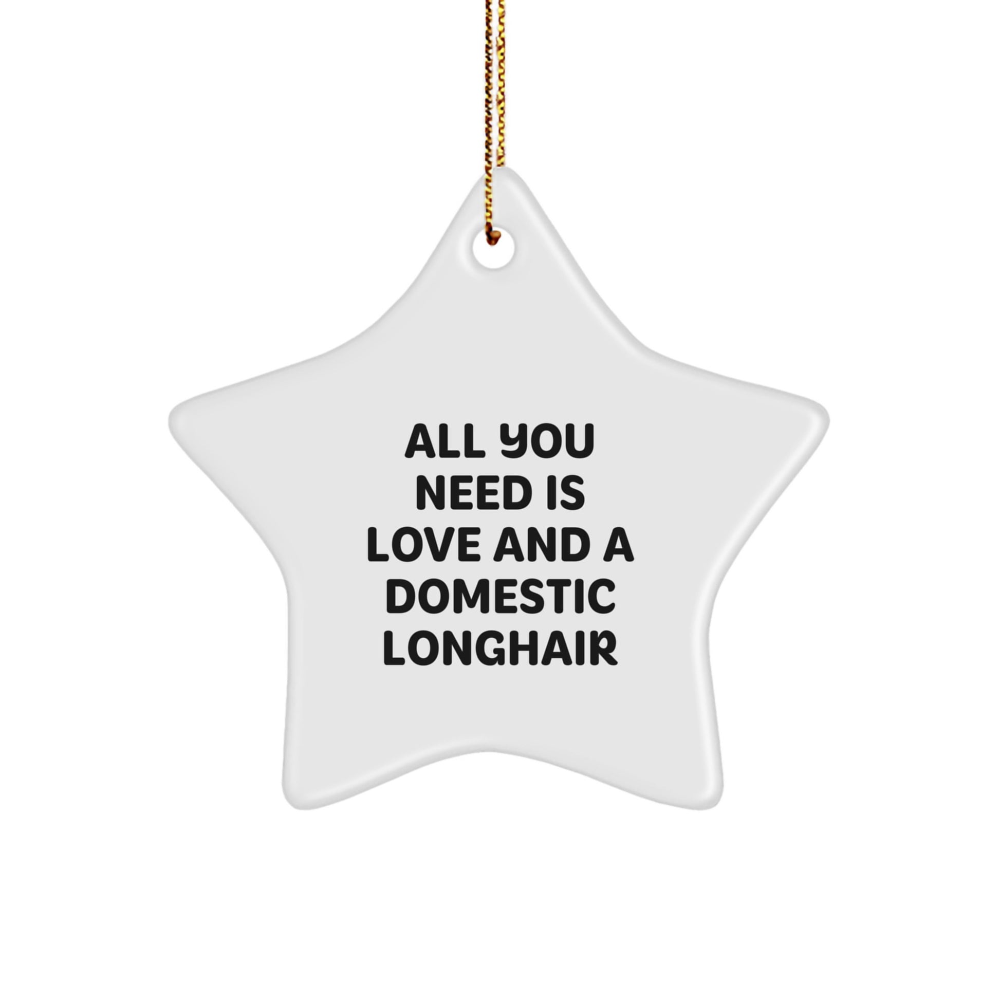 Domestic Longhair Cat Star Ornament Gifts from Friends, Funny Christmas Decorations with Quote 'All You Need Is Love And A Domestic Longhair'