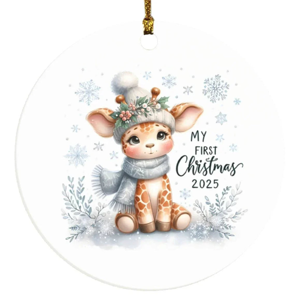 My First Christmas 2025 Giraffe Ornament – Baby’s First Christmas Keepsake, Cute Newborn Gift, Durable MDF Ornament with Gold Cord