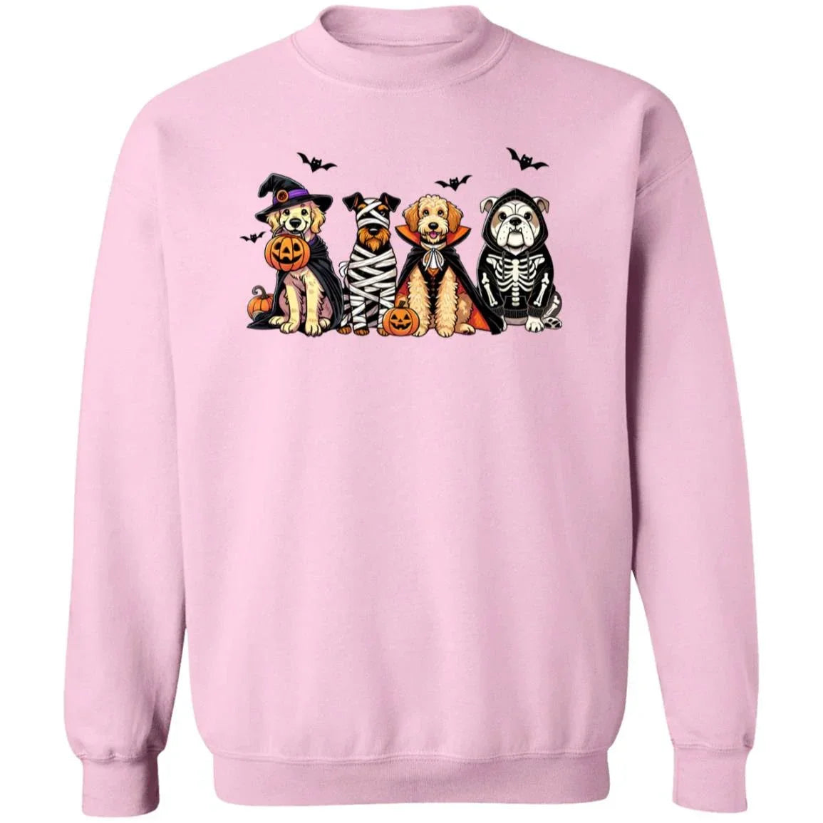 Halloween Dogs Sweatshirt – Cute Fall Pullover with Witch, Mummy, Vampire & Skeleton Dogs | Cozy Unisex Crewneck