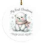 My First Christmas 2025 Bear Ornament – Baby’s First Christmas Keepsake, Cute Newborn Gift, Durable MDF Ornament with Gold Cord