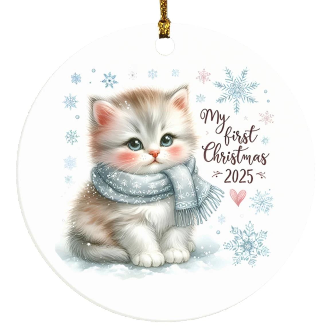 My First Christmas 2025 Kitten Ornament – Baby’s First Christmas Keepsake, Cute Newborn Gift, Durable MDF Ornament with Gold Cord