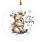 My First Christmas 2025 Deer Ornament – Baby’s First Christmas Keepsake, Cute Newborn Gift, Durable MDF Ornament with Gold Cord