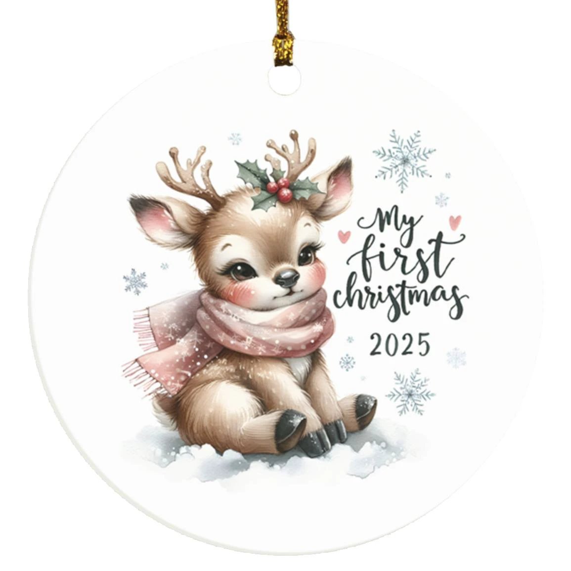 My First Christmas 2025 Deer Ornament – Baby’s First Christmas Keepsake, Cute Newborn Gift, Durable MDF Ornament with Gold Cord