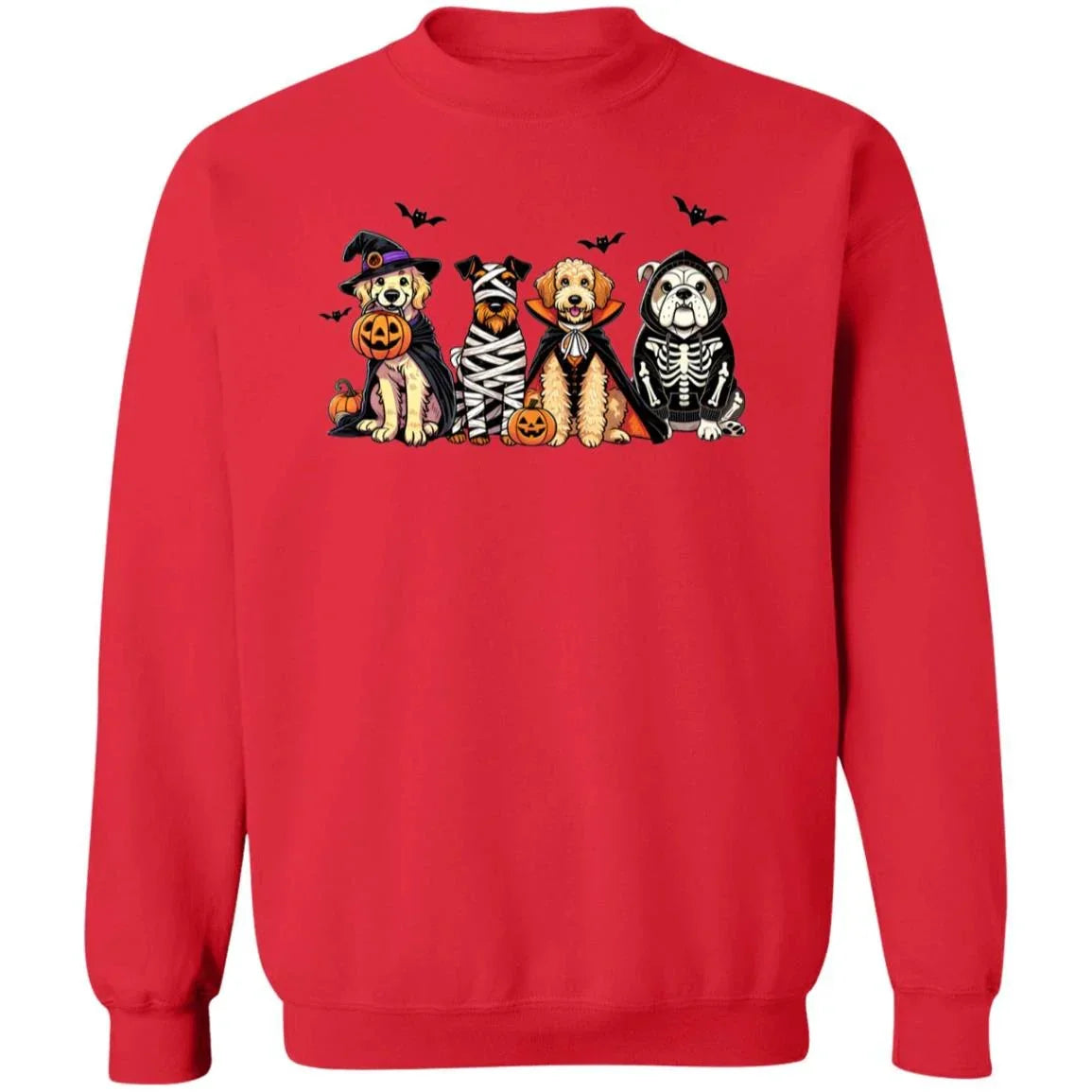 Halloween Dogs Sweatshirt – Cute Fall Pullover with Witch, Mummy, Vampire & Skeleton Dogs | Cozy Unisex Crewneck
