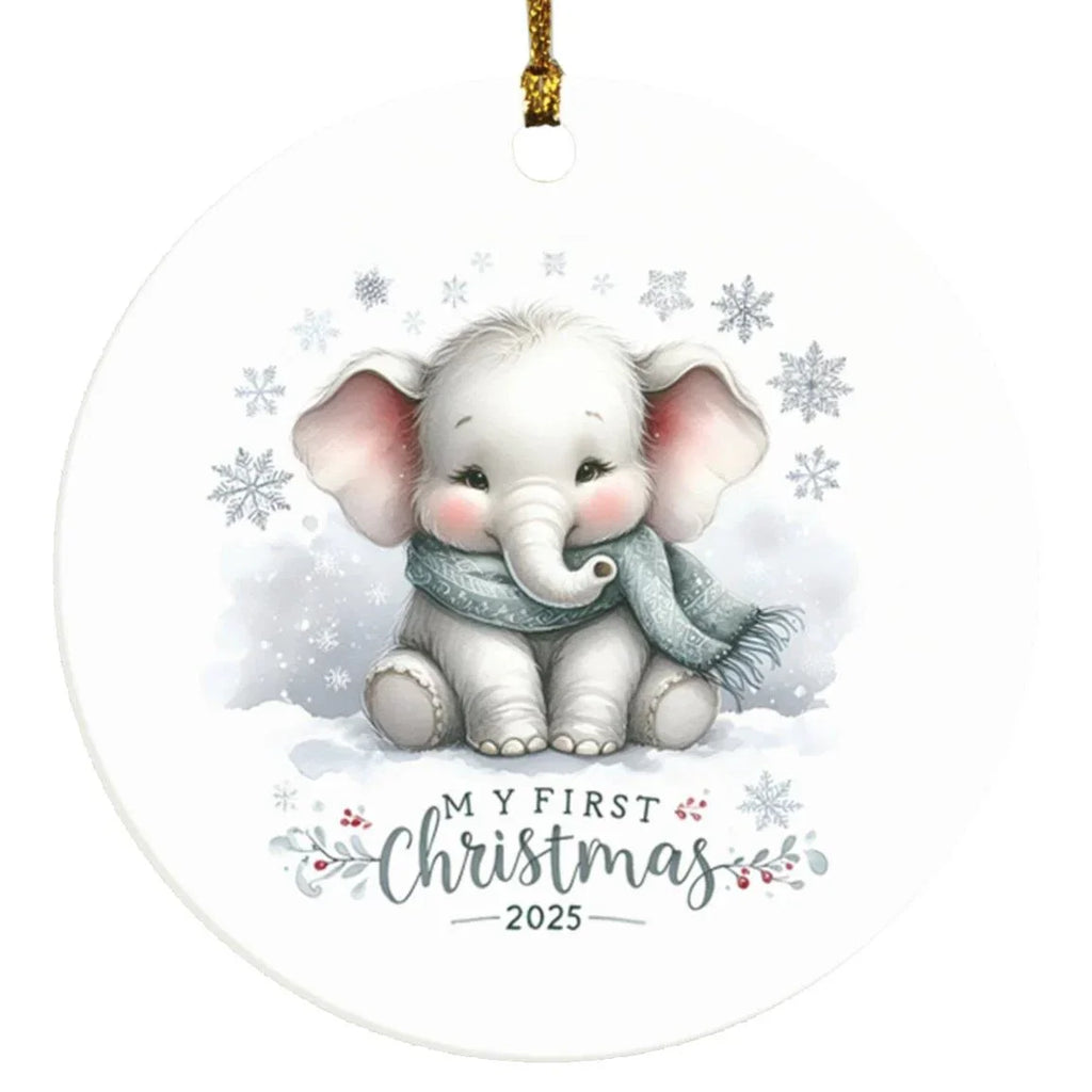 My First Christmas 2025 Elephant Ornament – Baby’s First Christmas Keepsake, Cute Newborn Gift, Durable MDF Ornament with Gold Cord