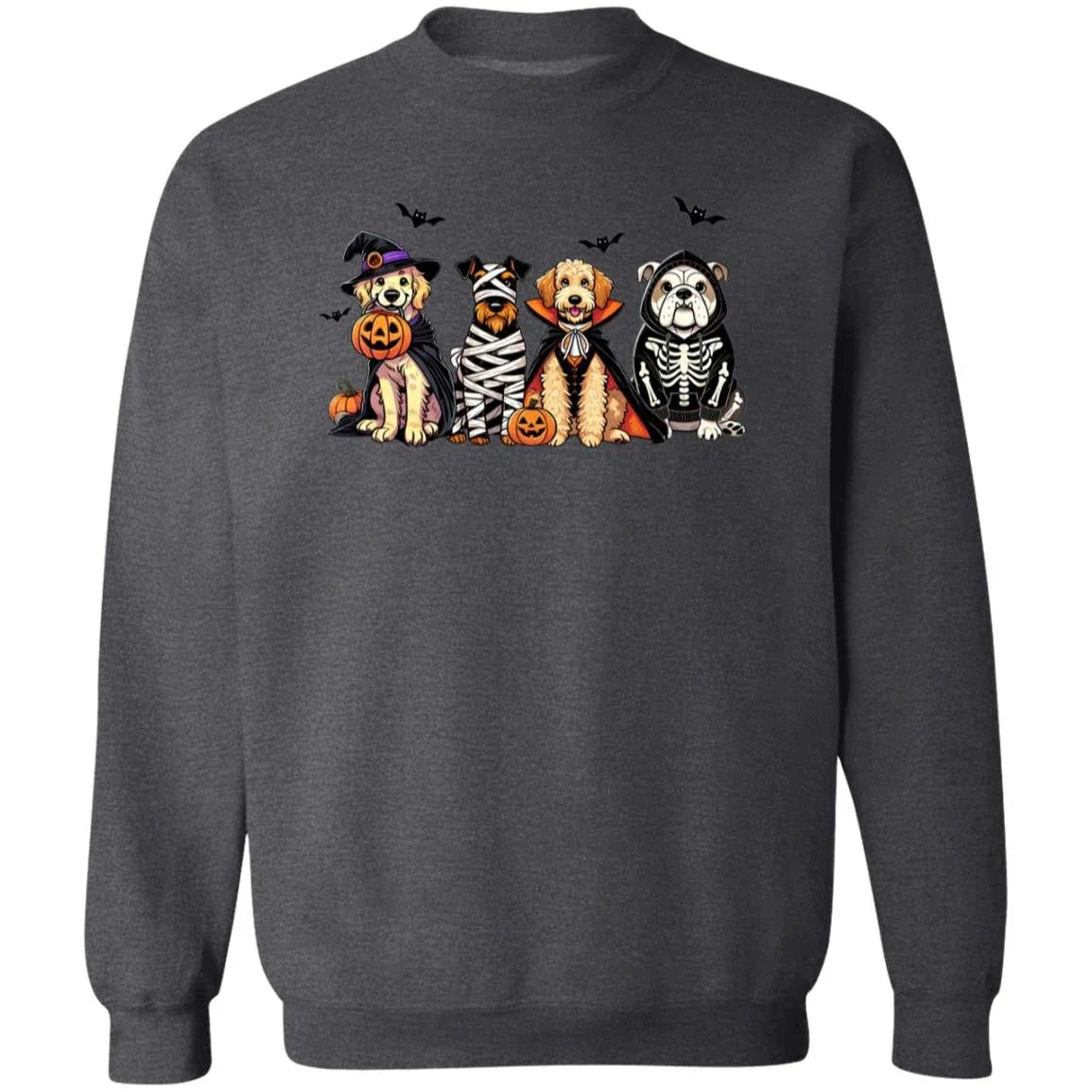 Halloween Dogs Sweatshirt – Cute Fall Pullover with Witch, Mummy, Vampire & Skeleton Dogs | Cozy Unisex Crewneck