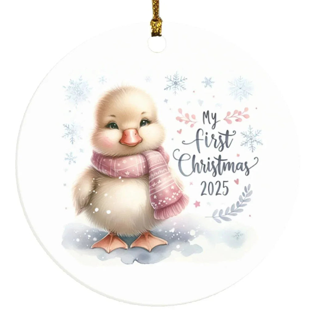 My First Christmas 2025 Duckling Ornament – Baby’s First Christmas Keepsake, Cute Newborn Gift, Durable MDF Ornament with Gold Cord
