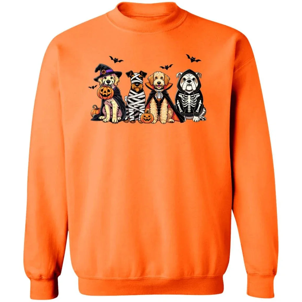 Halloween Dogs Sweatshirt – Cute Fall Pullover with Witch, Mummy, Vampire & Skeleton Dogs | Cozy Unisex Crewneck