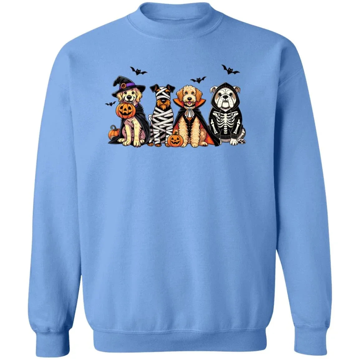 Halloween Dogs Sweatshirt – Cute Fall Pullover with Witch, Mummy, Vampire & Skeleton Dogs | Cozy Unisex Crewneck