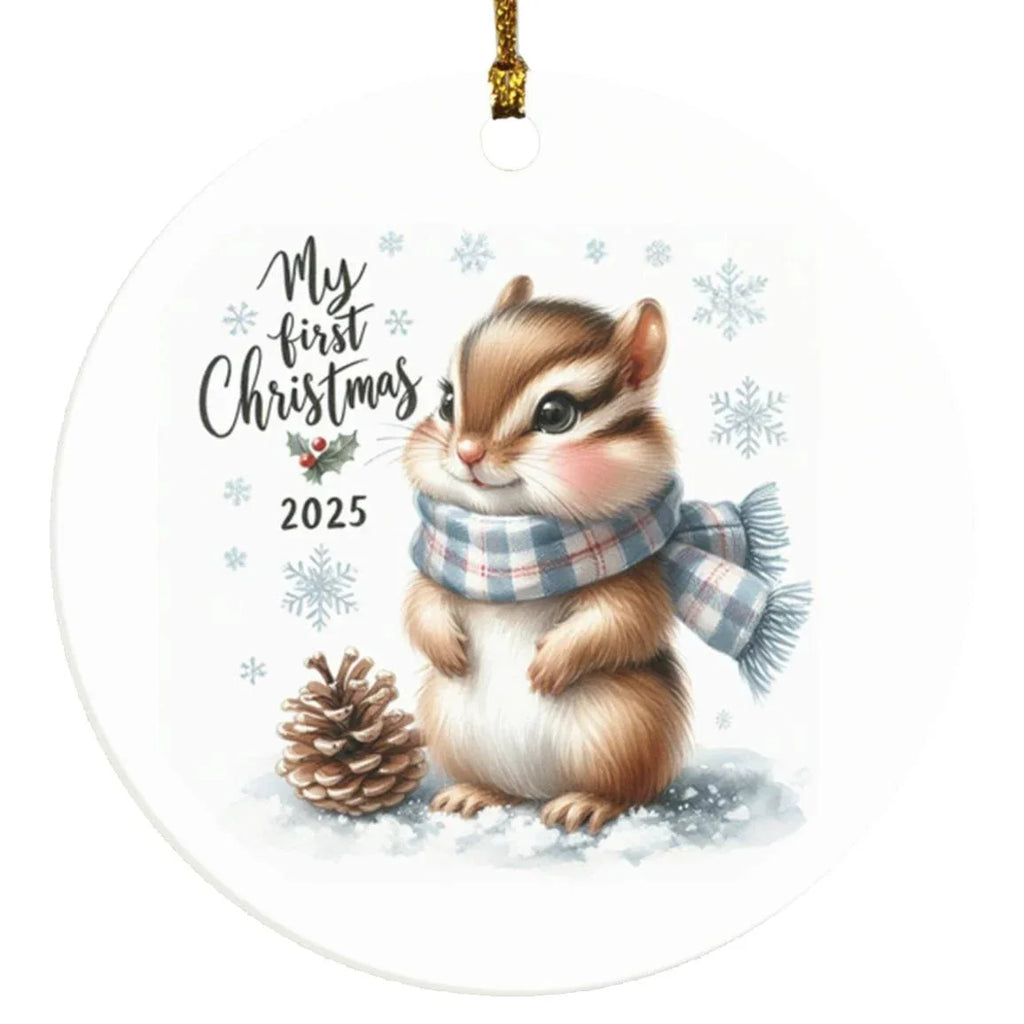My First Christmas 2025 Chipmunk Ornament – Baby’s First Christmas Keepsake, Cute Newborn Gift, Durable MDF Ornament with Gold Cord