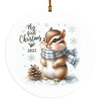 My First Christmas 2025 Chipmunk Ornament – Baby’s First Christmas Keepsake, Cute Newborn Gift, Durable MDF Ornament with Gold Cord