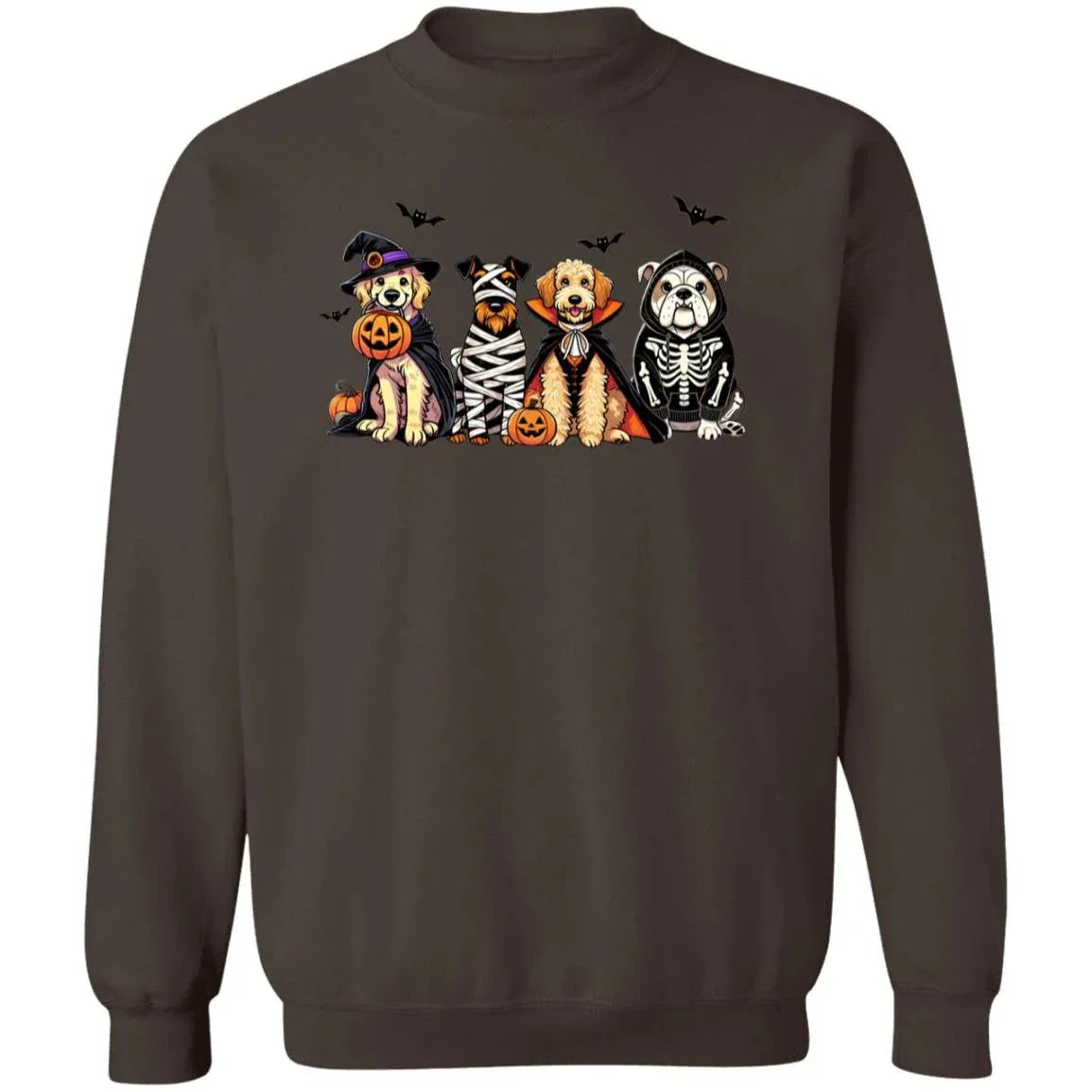 Halloween Dogs Sweatshirt – Cute Fall Pullover with Witch, Mummy, Vampire & Skeleton Dogs | Cozy Unisex Crewneck