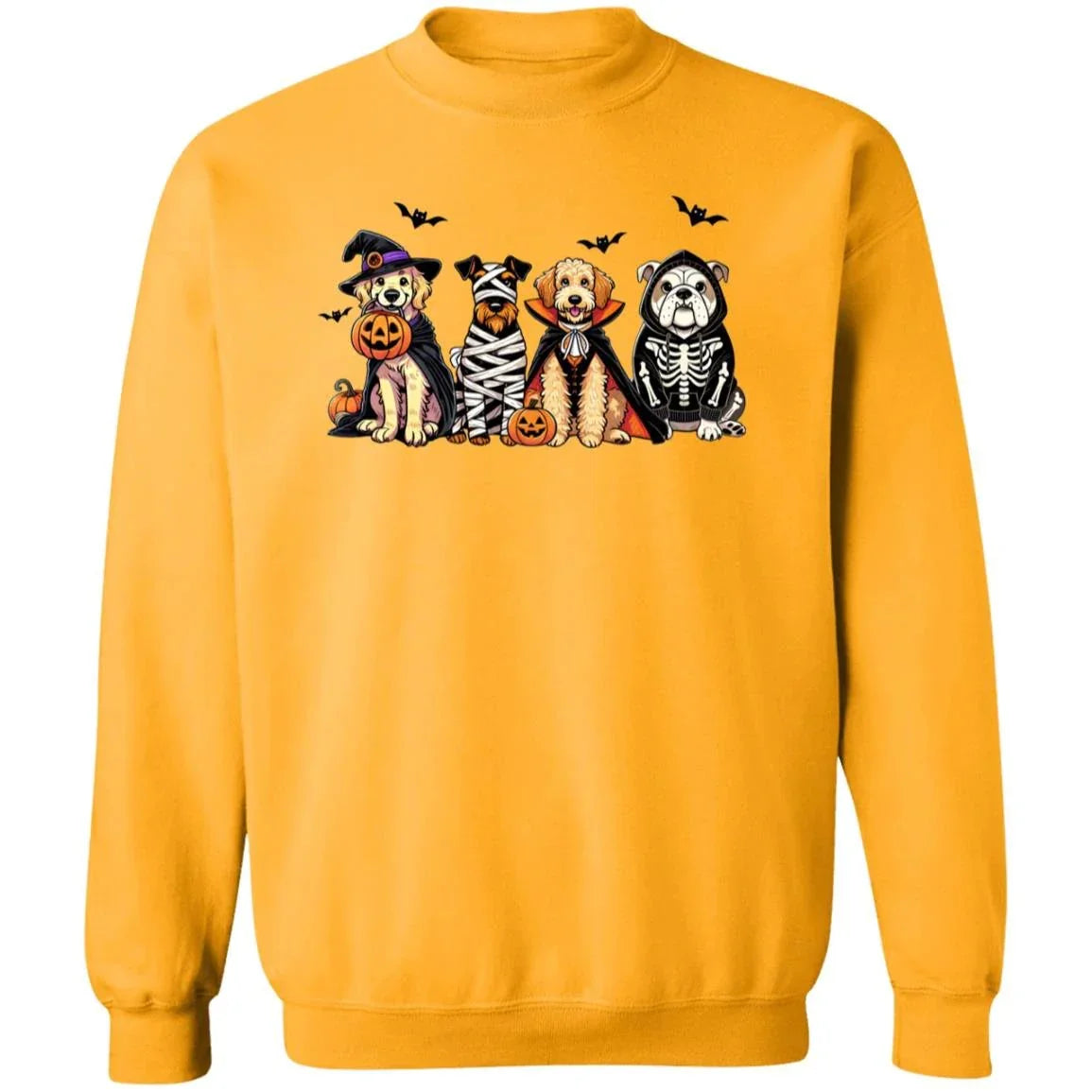 Halloween Dogs Sweatshirt – Cute Fall Pullover with Witch, Mummy, Vampire & Skeleton Dogs | Cozy Unisex Crewneck