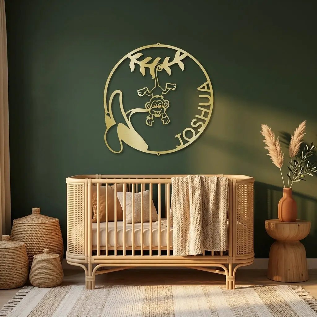 Our Little Monkey Monogram Personalized Steel Wall Sign Metal Art