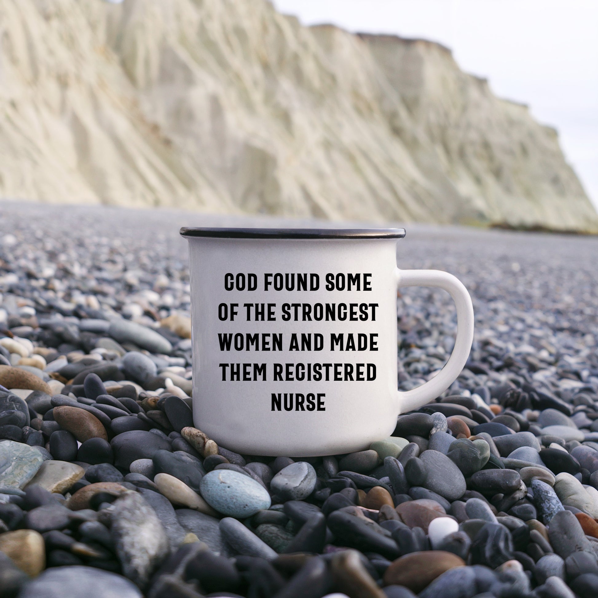 Registered Nurse Camping Mug - 'God Found Some Of The Strongest Women And Made Them Registered Nurse' - Stainless Steel Enamel Mug - Mallard Moon Gift Shop