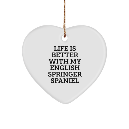 English Springer Spaniel Dog Lover Gifts from Friends, Heart Ornament with Funny Quote, Christmas Unique Gifts for Family