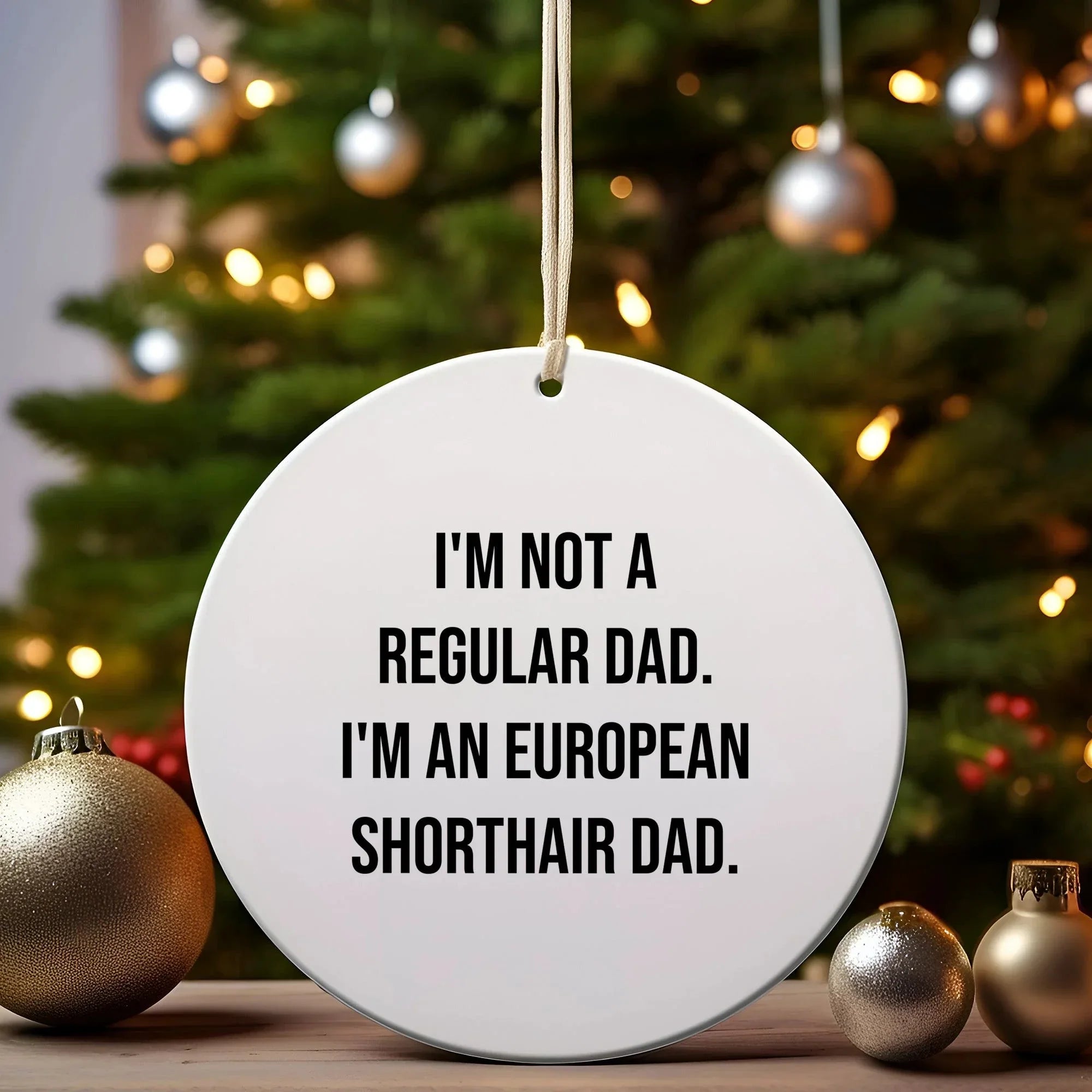 European Shorthair Cat Dad's Funny Christmas Unique Gift, Circle Ornament from Friends and Family, 'I'm Not A Regular Dad. I'm An European Shorthair Dad.'