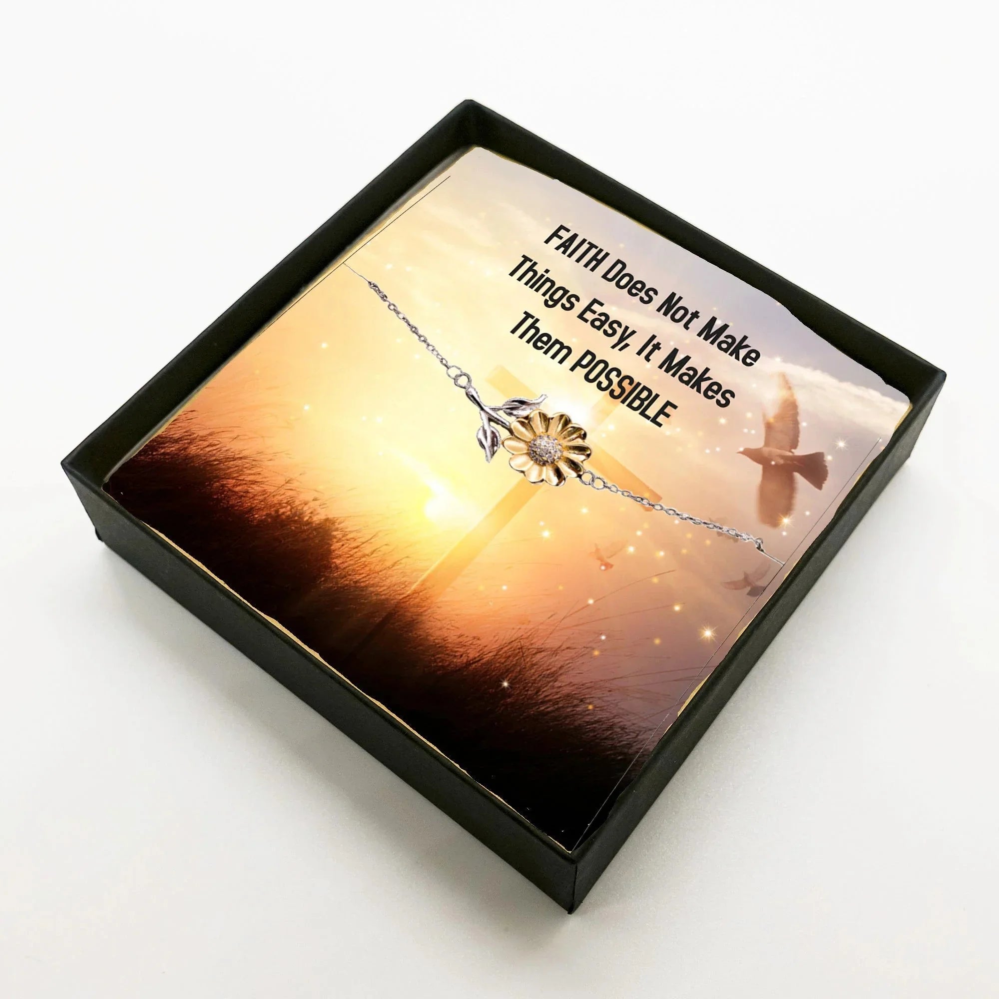 Faith-Inspired Sunflower Bracelet – Sterling Silver with 18K Gold-Plated Petals – Christian Jewelry Gift for Women & Teens – Encouraging Religious Quote