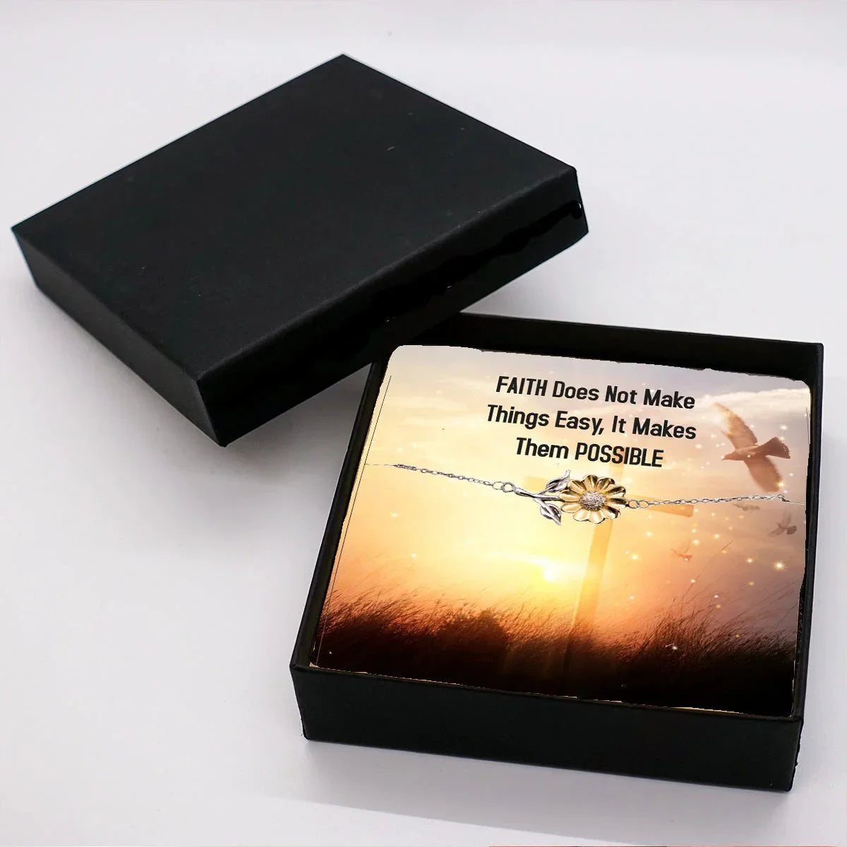 Faith-Inspired Sunflower Bracelet – Sterling Silver with 18K Gold-Plated Petals – Christian Jewelry Gift for Women & Teens – Encouraging Religious Quote