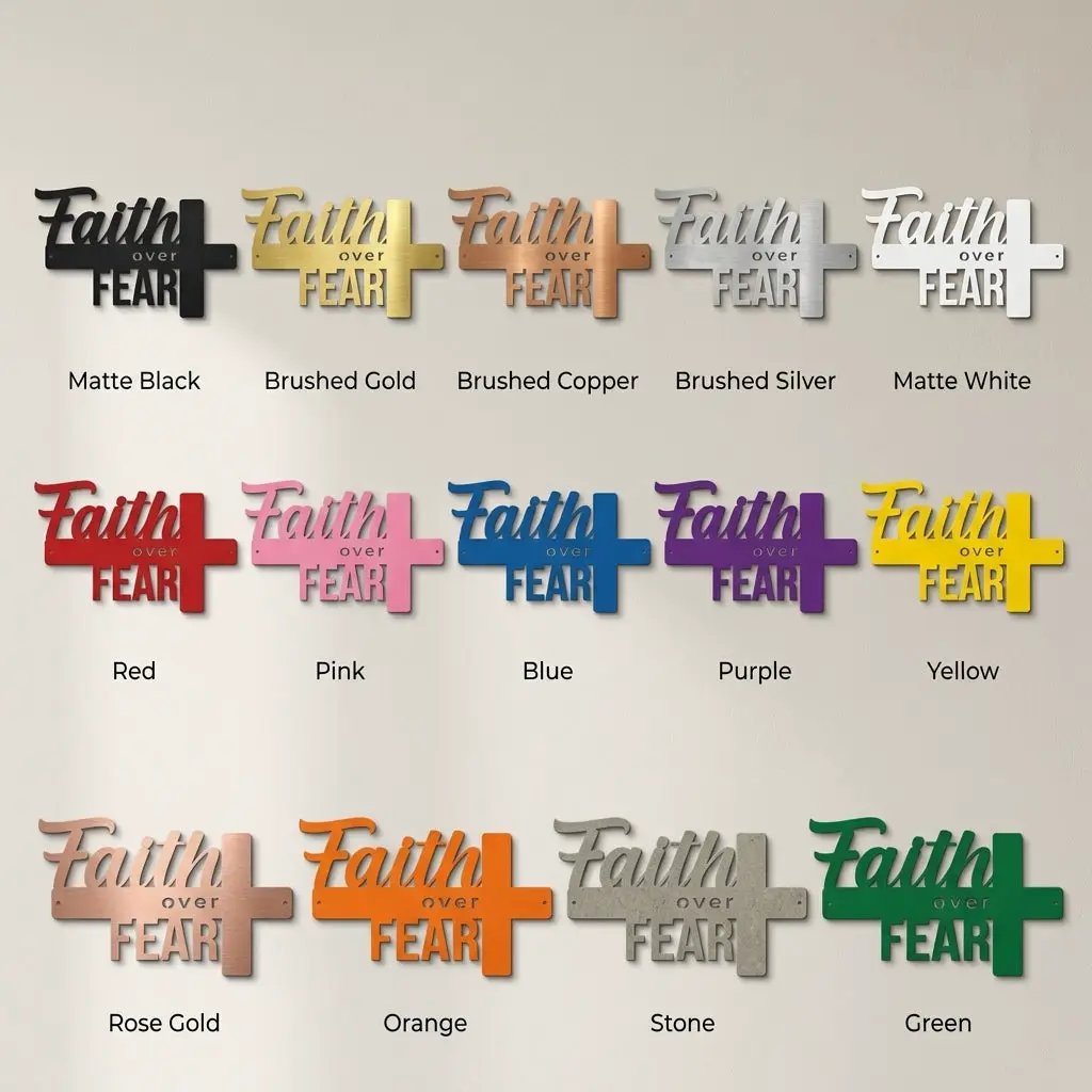 Faith Over Fear Christian Cross Metal Wall Art