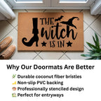 The Witch Is In Doormat – Funny Witch Halloween Outdoor Coir Mat Décor
