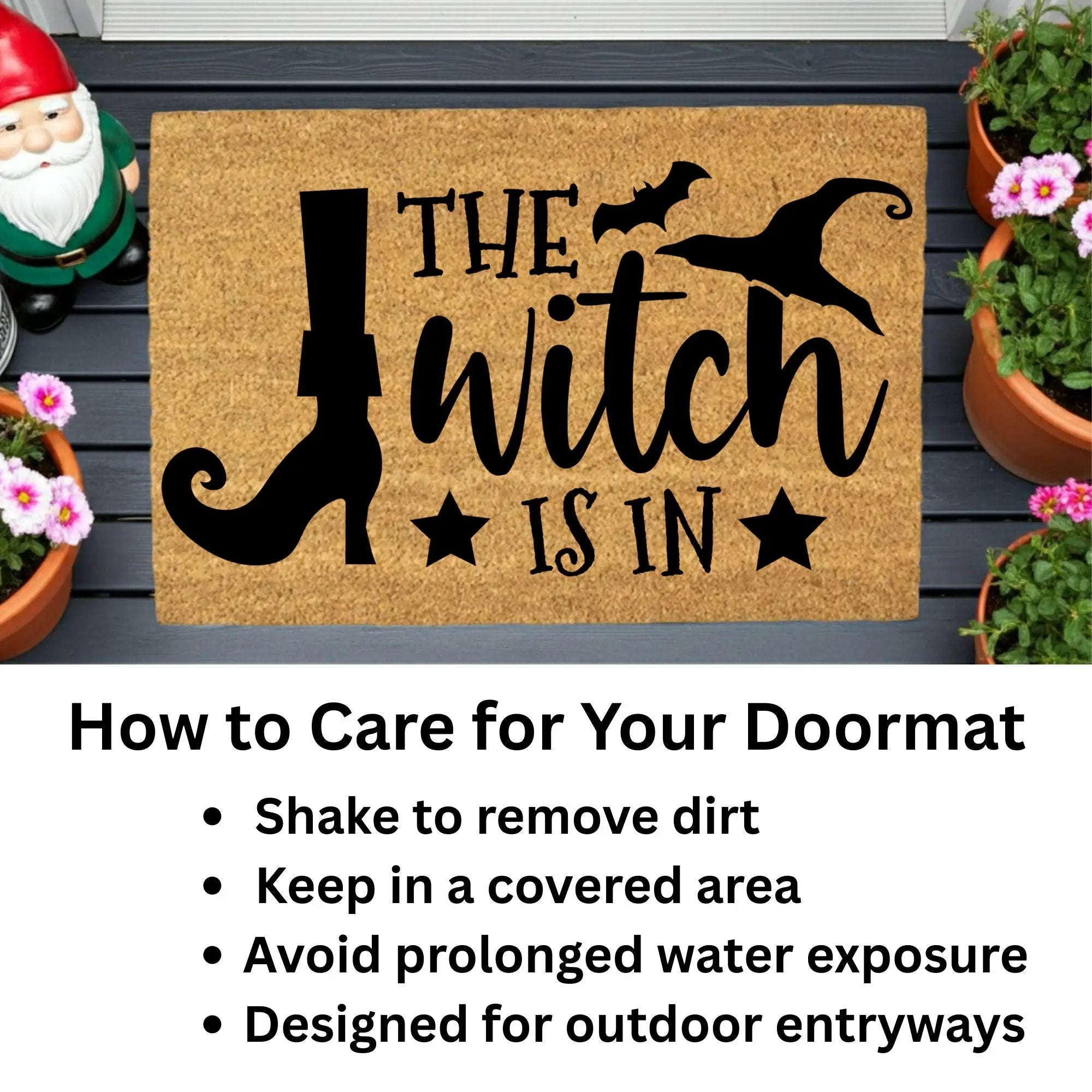 The Witch Is In Doormat – Funny Witch Halloween Outdoor Coir Mat Décor