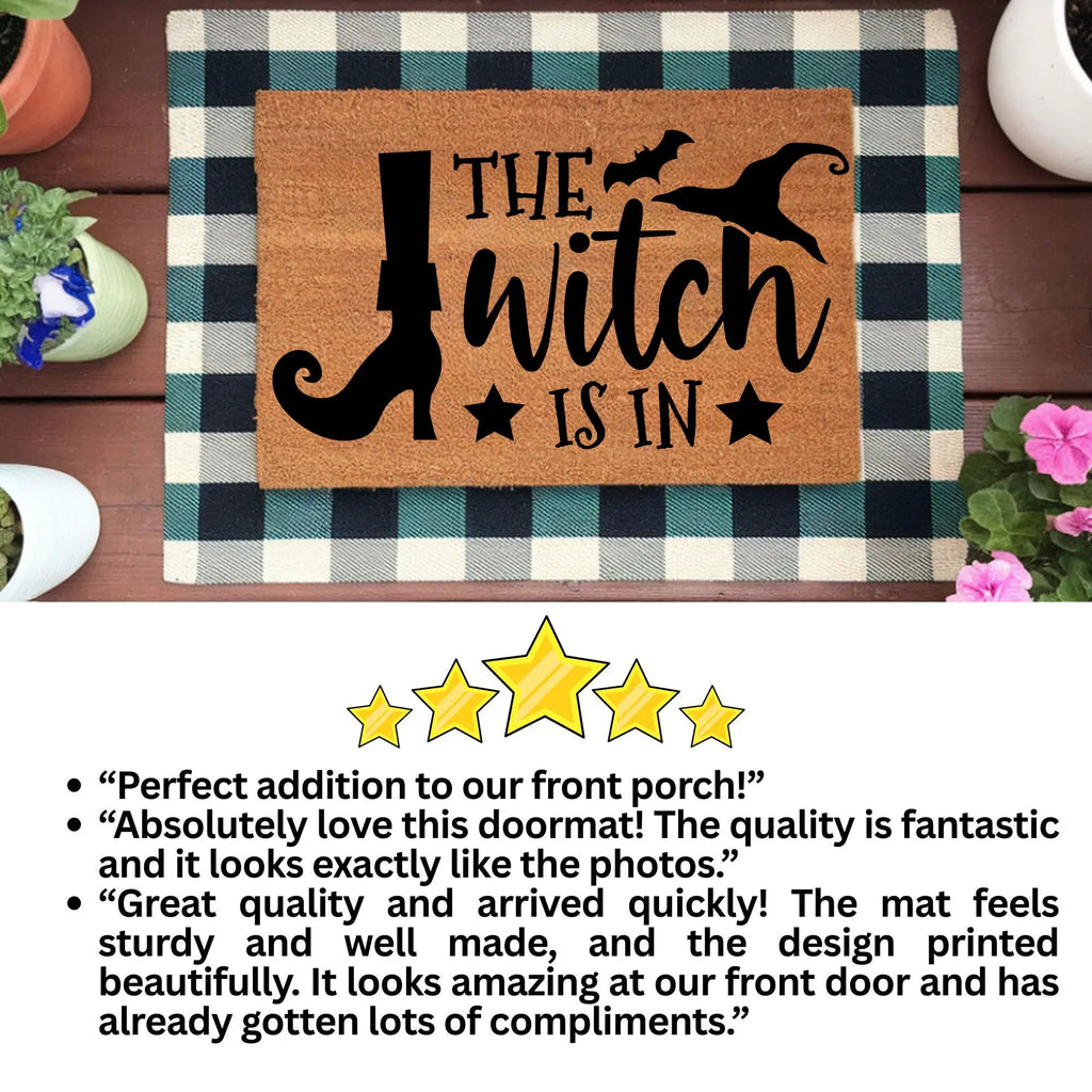 The Witch Is In Doormat – Funny Witch Halloween Outdoor Coir Mat Décor