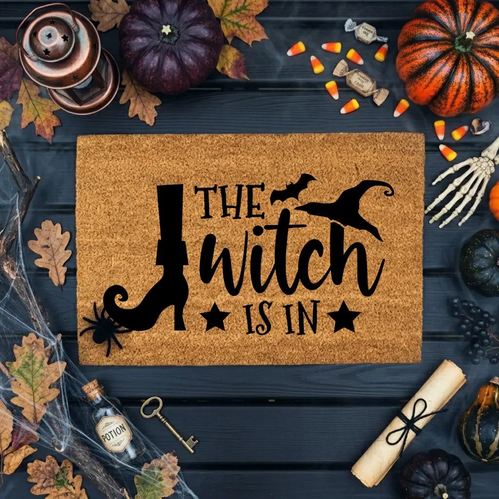 The Witch Is In Doormat – Funny Witch Halloween Outdoor Coir Mat Décor