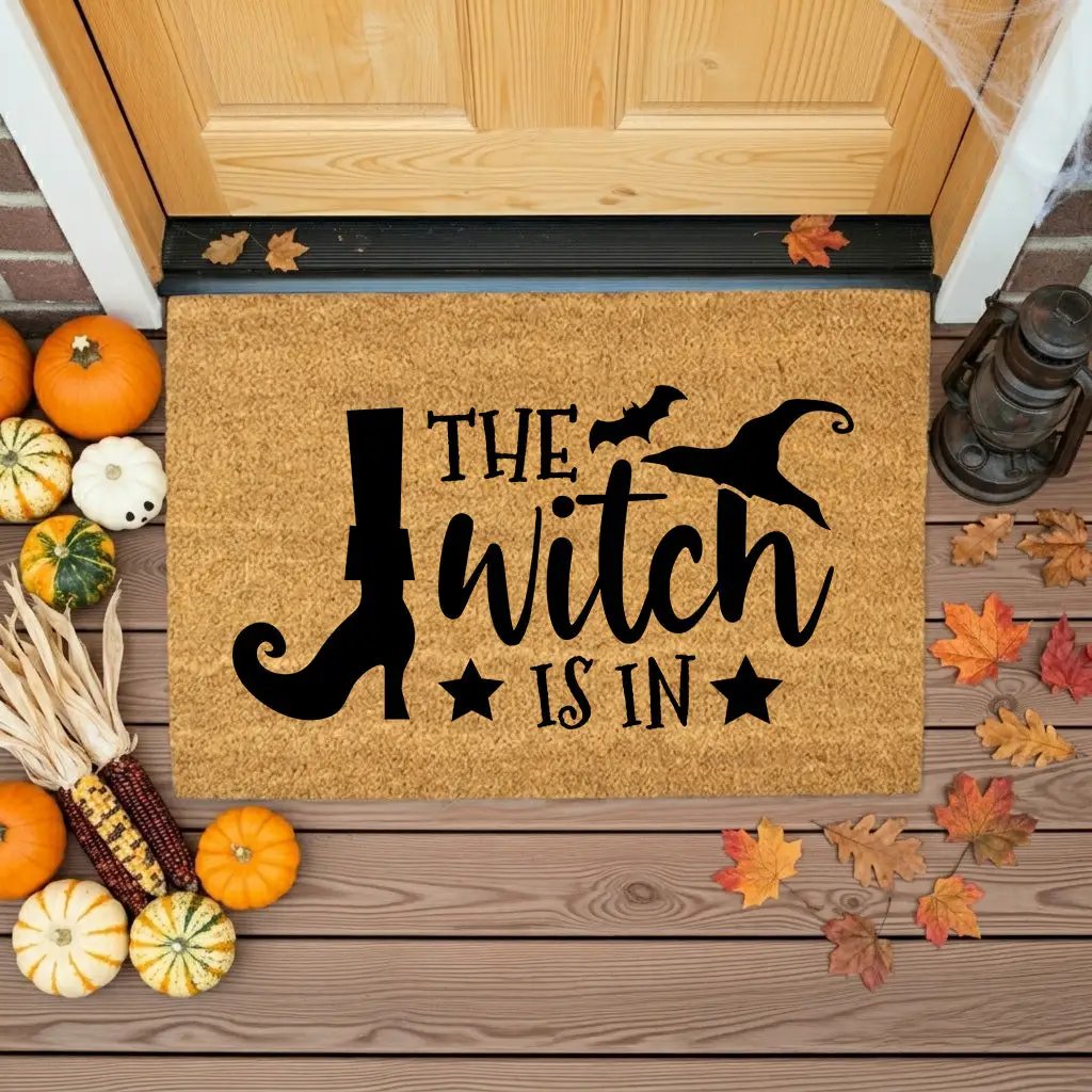 The Witch Is In Doormat – Funny Witch Halloween Outdoor Coir Mat Décor