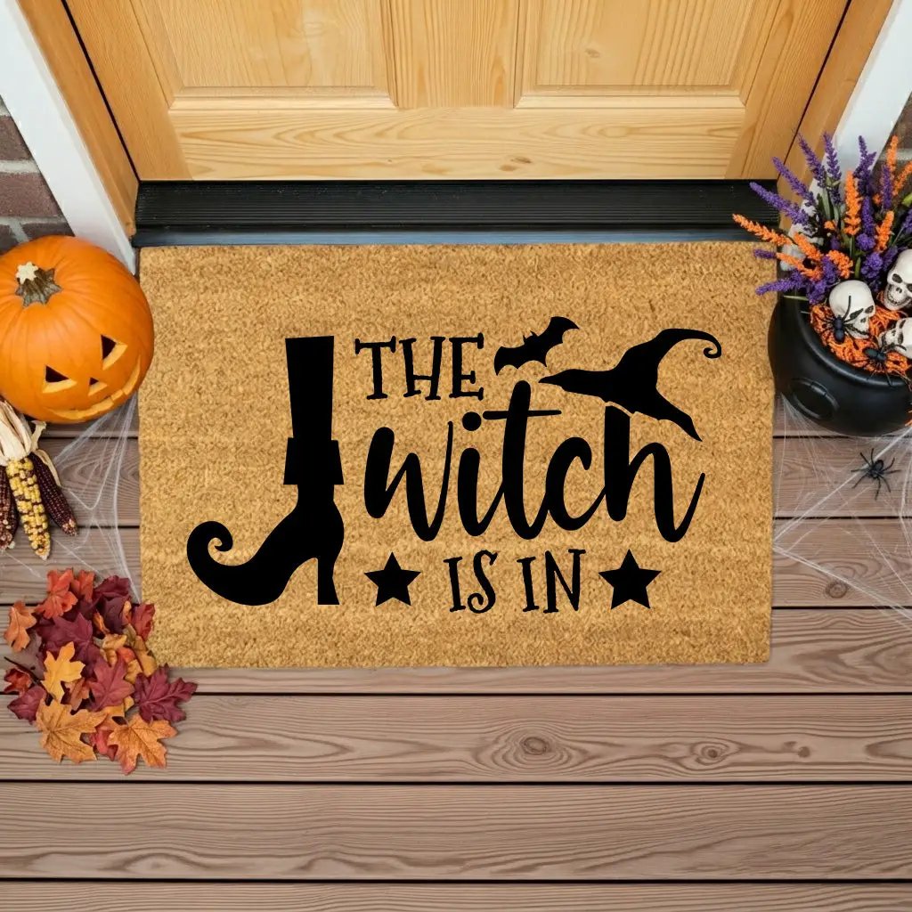 The Witch Is In Doormat – Funny Witch Halloween Outdoor Coir Mat Décor