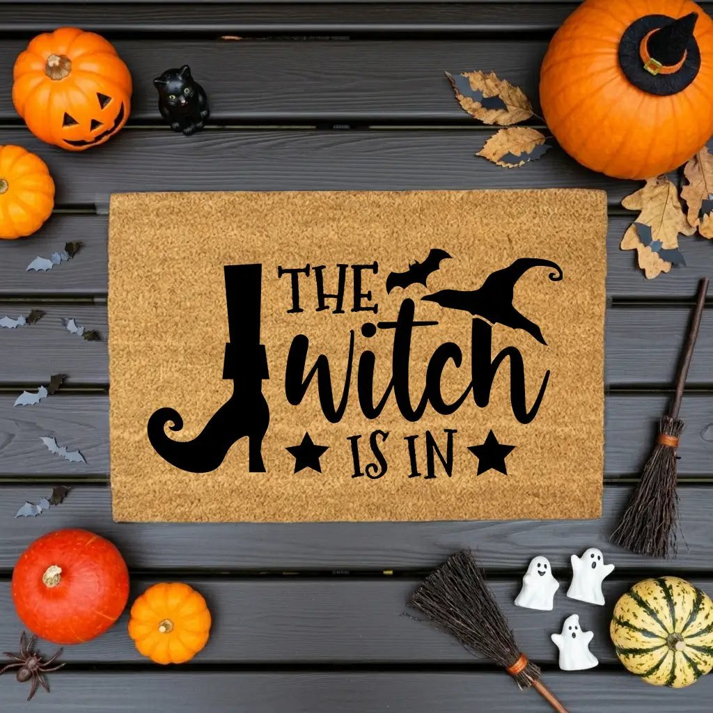 The Witch Is In Doormat – Funny Witch Halloween Outdoor Coir Mat Décor