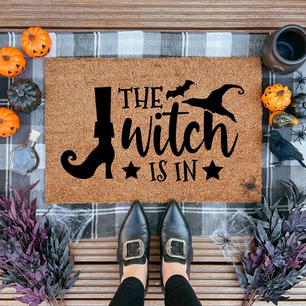 The Witch Is In Doormat – Funny Witch Halloween Outdoor Coir Mat Décor